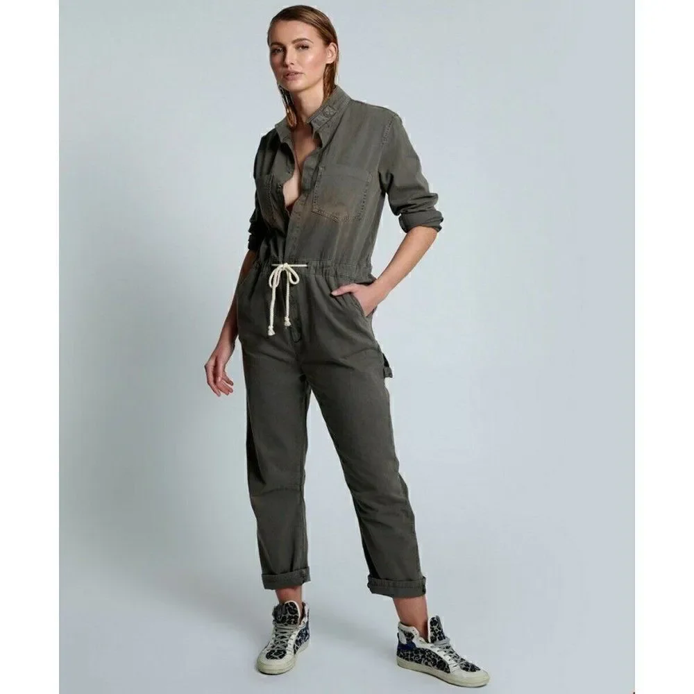 NWT ONE TEASPOON Sz L KHAKI STARSHIP JUMPSUIT ONE PIECE COVERALL  IN DARK KHAKI